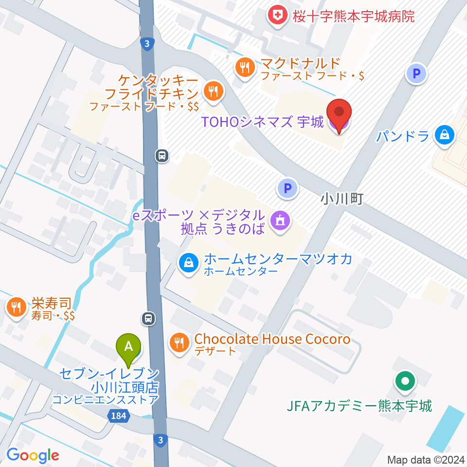 TOHOシネマズ宇城周辺のコンビニエンスストア一覧地図