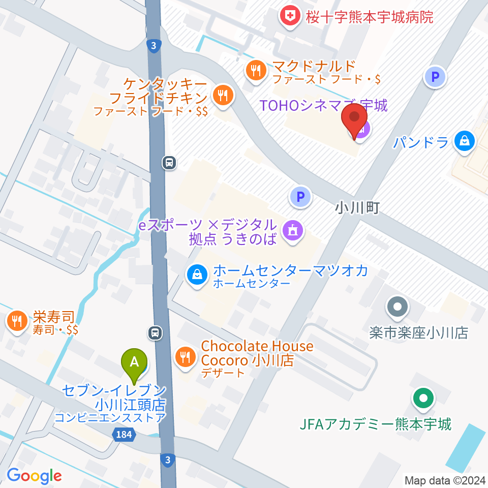 TOHOシネマズ宇城周辺のコンビニエンスストア一覧地図