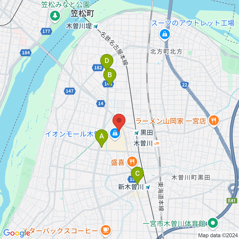 TOHOシネマズ木曽川周辺のコンビニエンスストア一覧地図