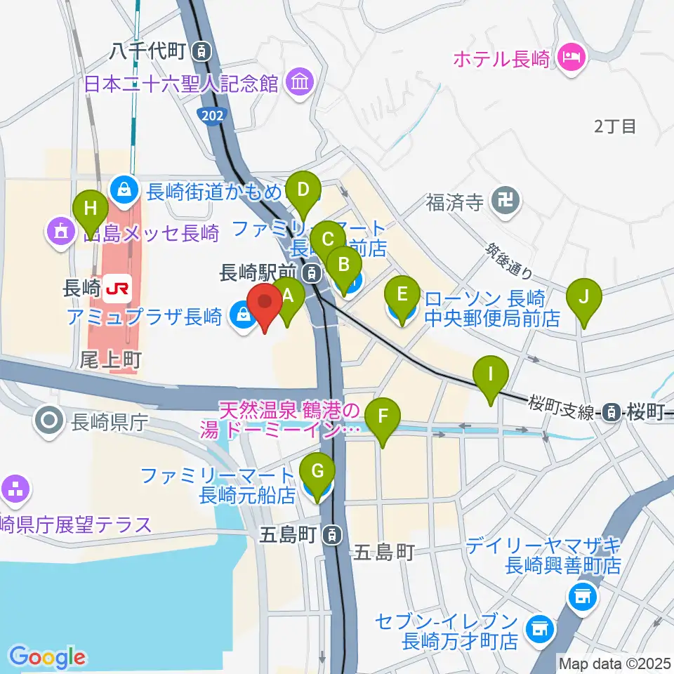 ローソン・ユナイテッドシネマ長崎周辺のコンビニエンスストア一覧地図