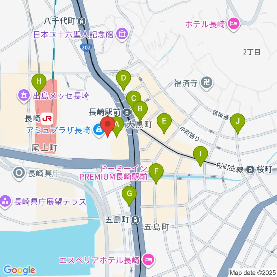 ローソン・ユナイテッドシネマ長崎周辺のコンビニエンスストア一覧地図