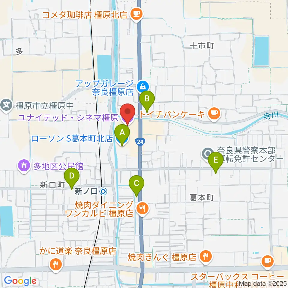 ユナイテッド・シネマ橿原周辺のコンビニエンスストア一覧地図