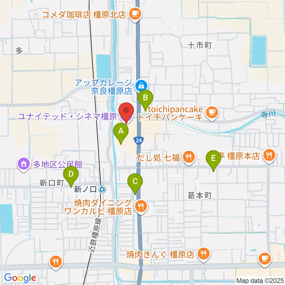 ユナイテッド・シネマ橿原周辺のコンビニエンスストア一覧地図
