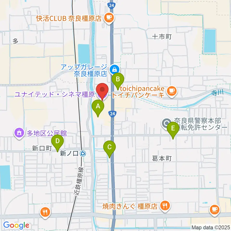 ユナイテッド・シネマ橿原周辺のコンビニエンスストア一覧地図