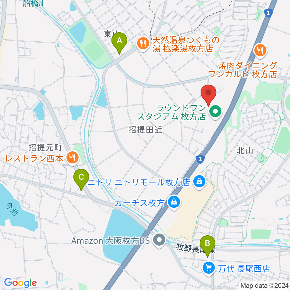 ユナイテッド・シネマ枚方周辺のコンビニエンスストア一覧地図