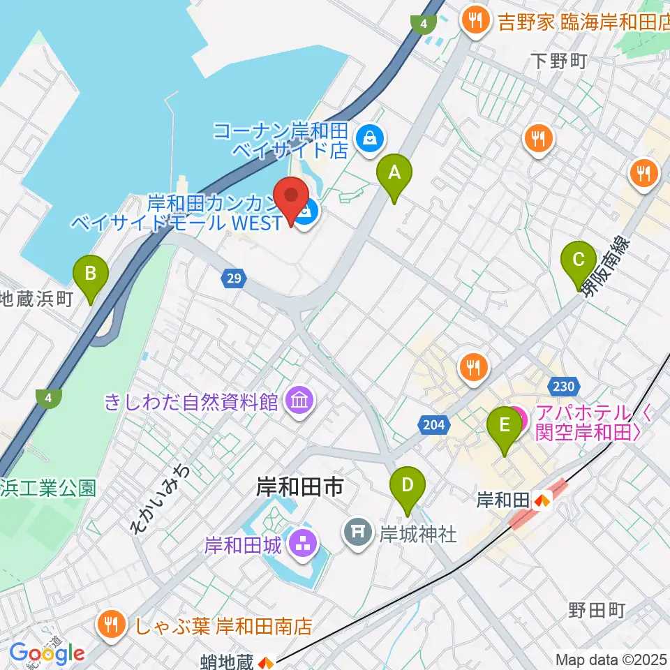 ユナイテッド・シネマ岸和田周辺のコンビニエンスストア一覧地図