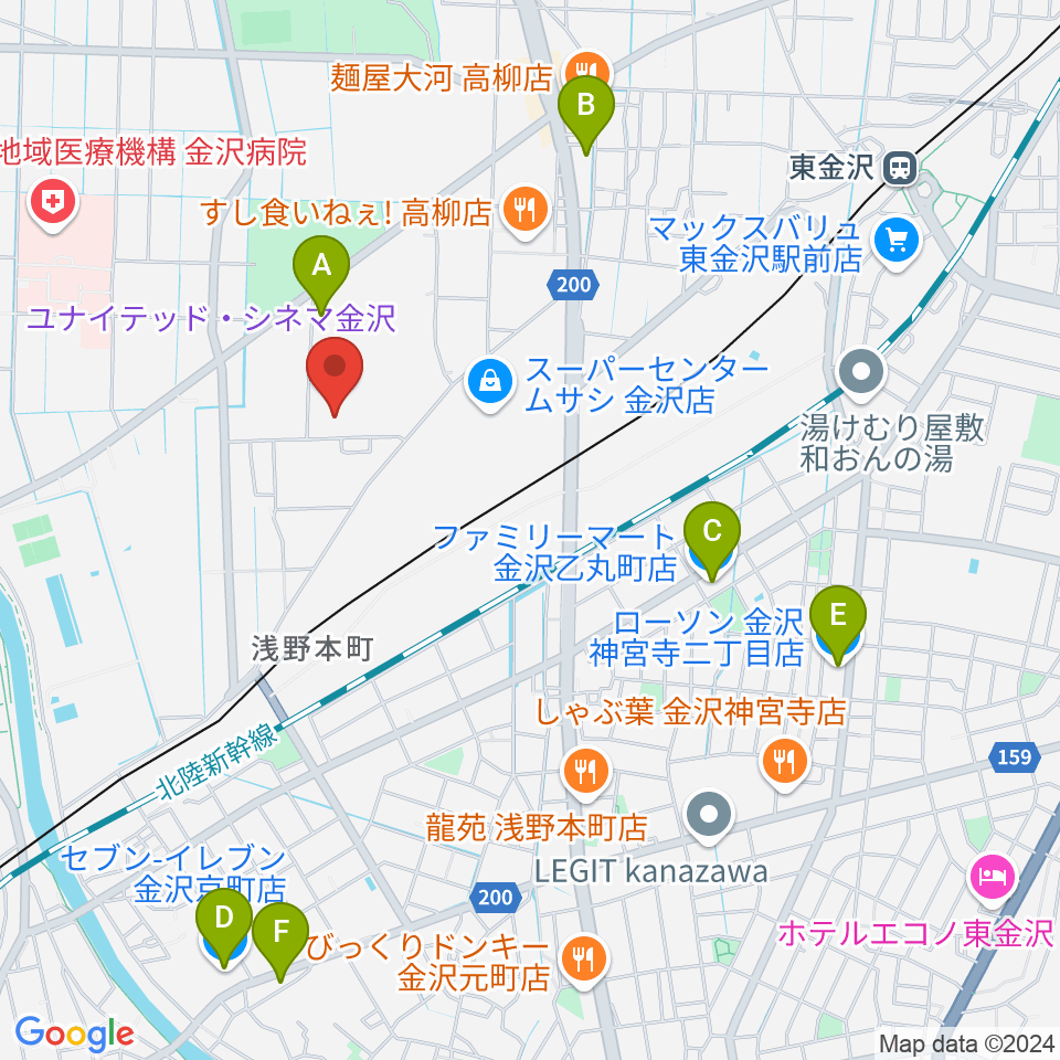 ユナイテッド・シネマ金沢周辺のコンビニエンスストア一覧地図