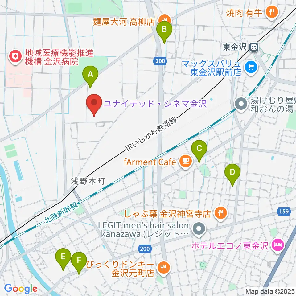ユナイテッド・シネマ金沢周辺のコンビニエンスストア一覧地図