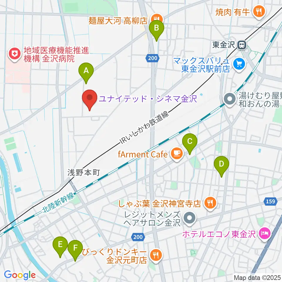 ユナイテッド・シネマ金沢周辺のコンビニエンスストア一覧地図