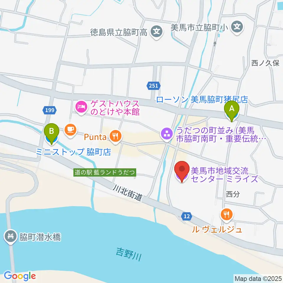 美馬市地域交流センター ミライズ周辺のコンビニエンスストア一覧地図