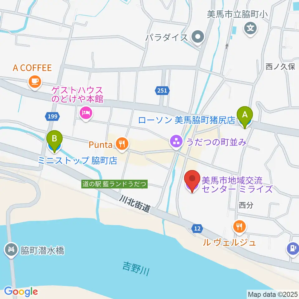 美馬市地域交流センター ミライズ周辺のコンビニエンスストア一覧地図