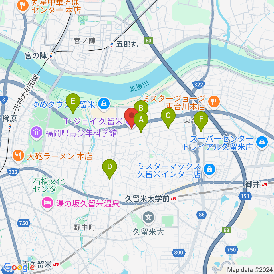 T・ジョイ久留米周辺のコンビニエンスストア一覧地図