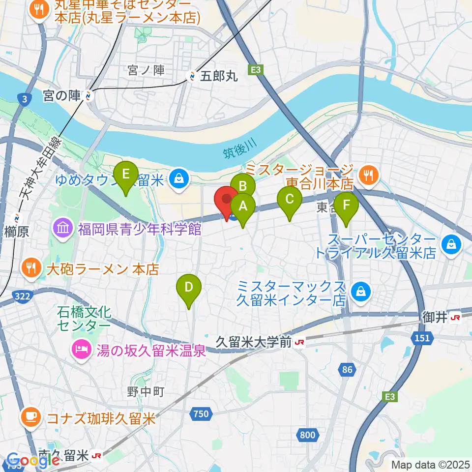 T・ジョイ久留米周辺のコンビニエンスストア一覧地図