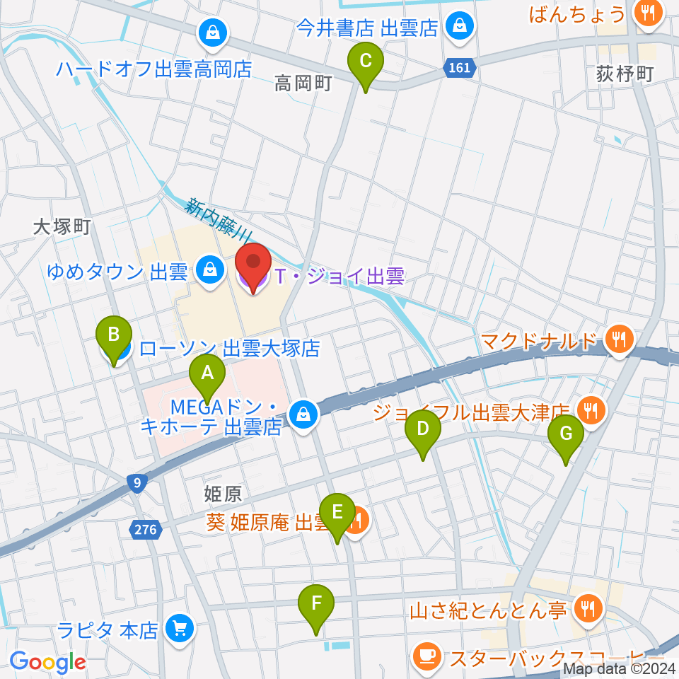 T・ジョイ出雲周辺のコンビニエンスストア一覧地図