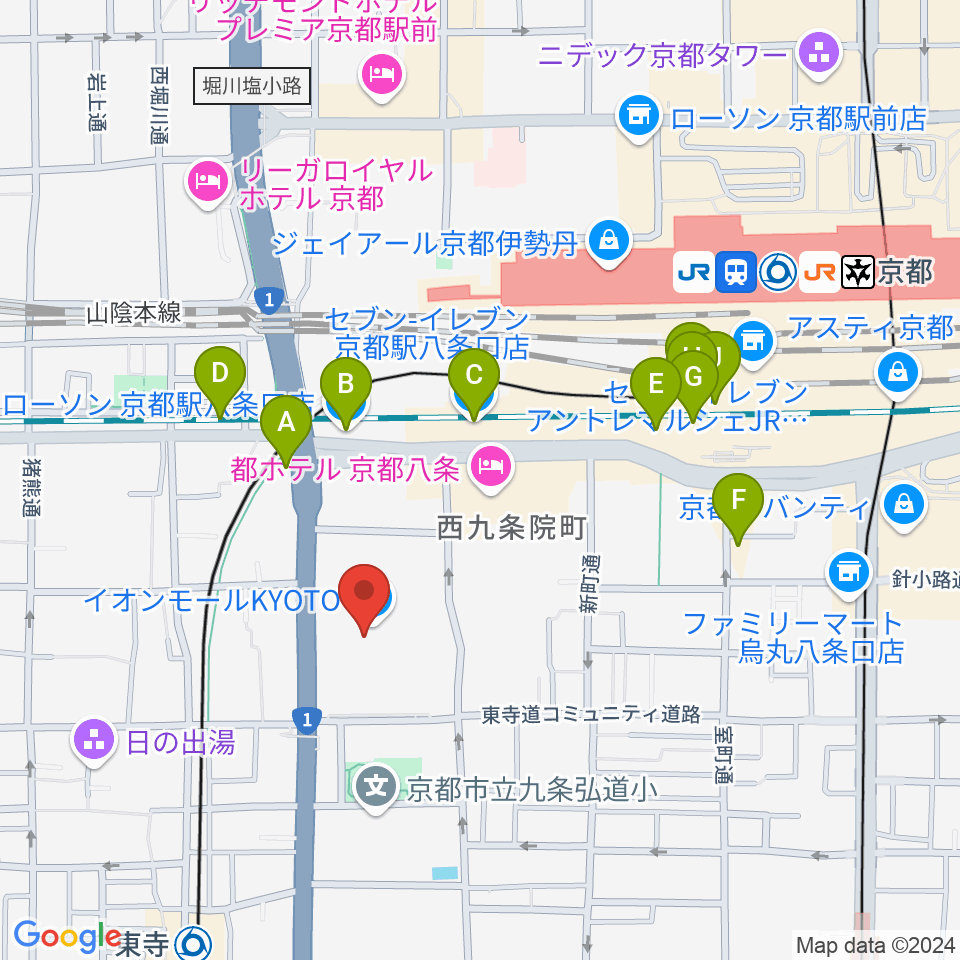 T・ジョイ京都周辺のコンビニエンスストア一覧地図