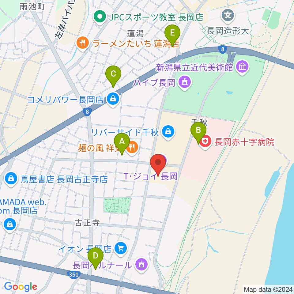 T・ジョイ長岡周辺のコンビニエンスストア一覧地図