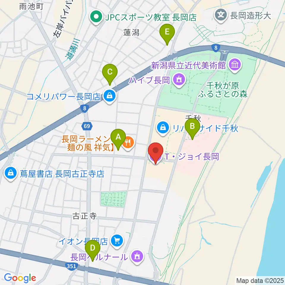 T・ジョイ長岡周辺のコンビニエンスストア一覧地図