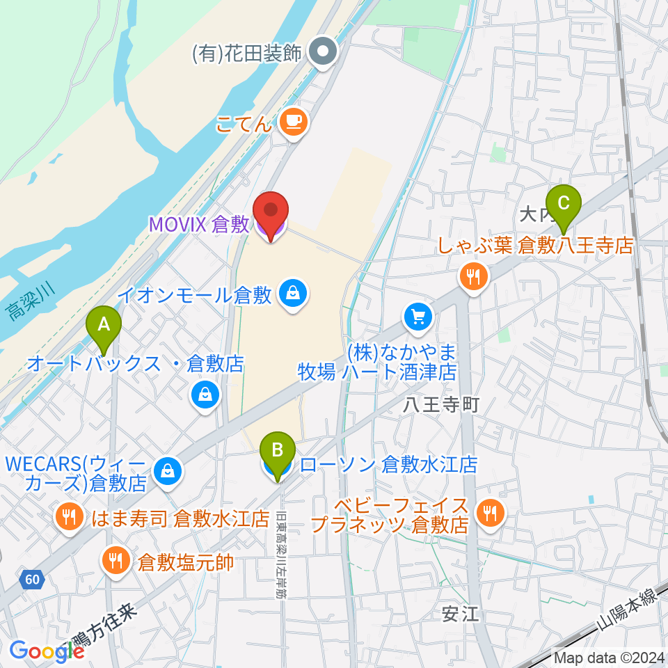 MOVIX倉敷周辺のコンビニエンスストア一覧地図