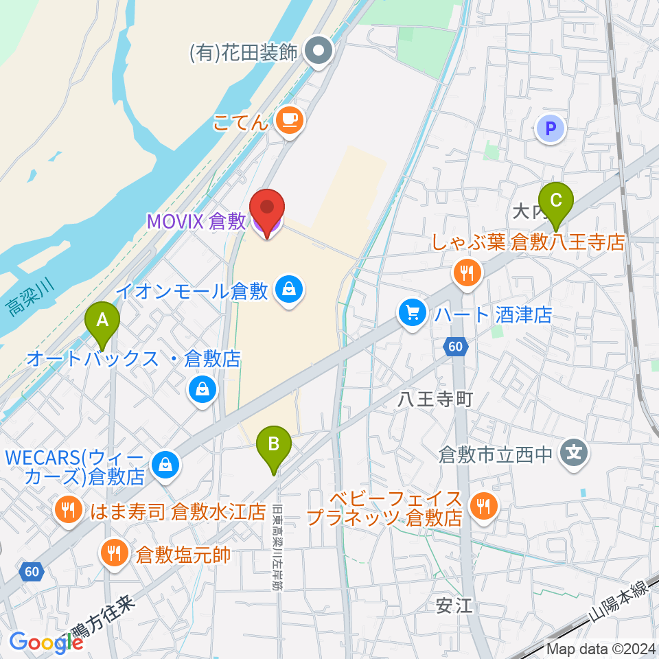 MOVIX倉敷周辺のコンビニエンスストア一覧地図