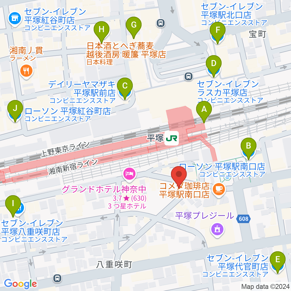 平塚Sad cafe周辺のコンビニエンスストア一覧地図