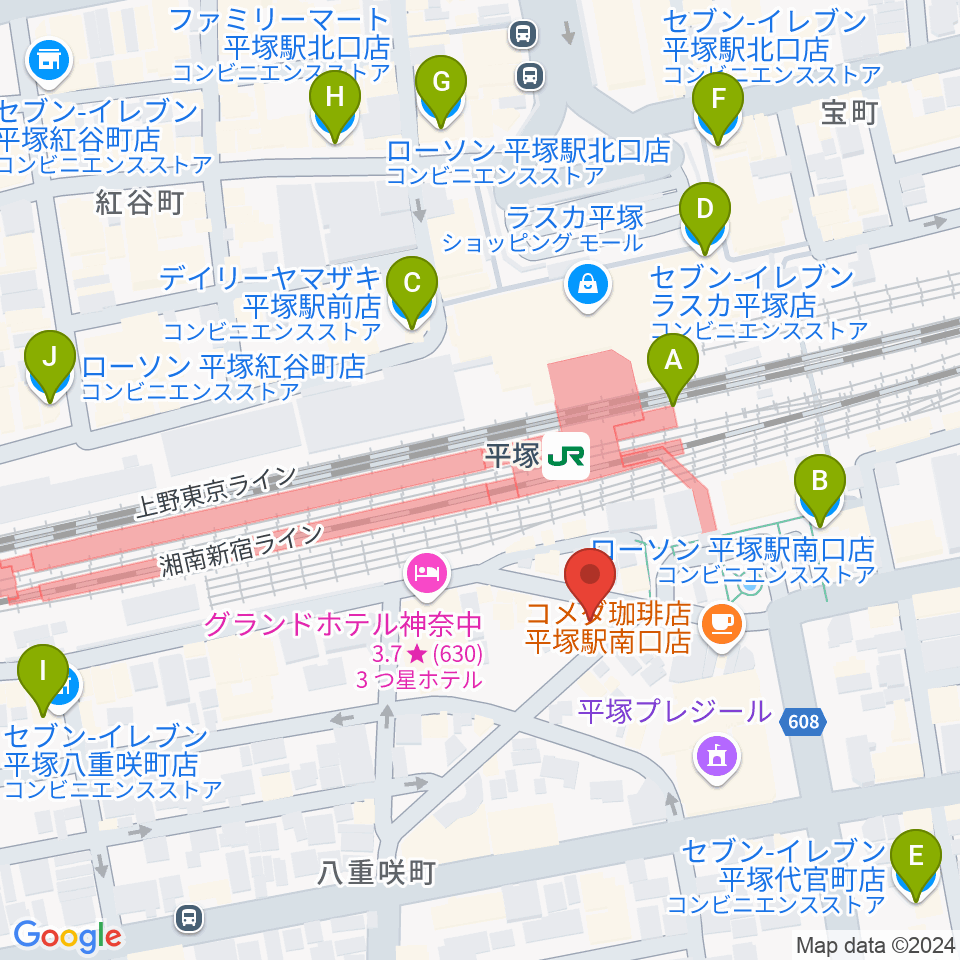 平塚Sad cafe周辺のコンビニエンスストア一覧地図