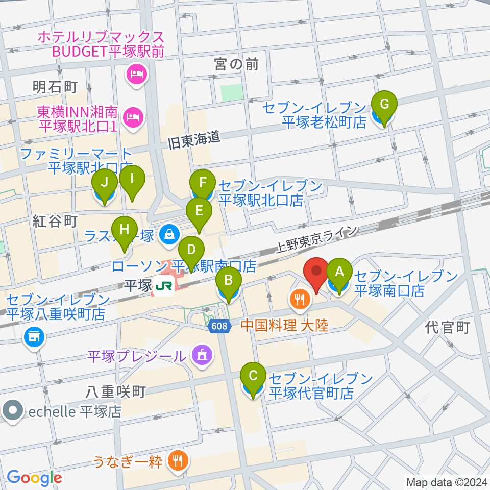 新堀ギター音楽院 平塚教室周辺のコンビニエンスストア一覧地図