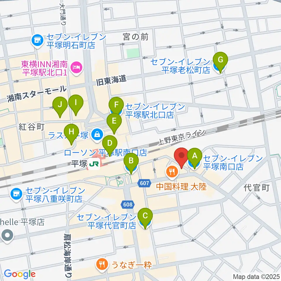 新堀ギター音楽院 平塚教室周辺のコンビニエンスストア一覧地図