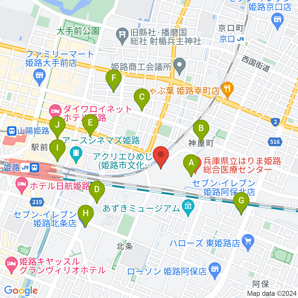 アクリエひめじ周辺のコンビニエンスストア一覧地図