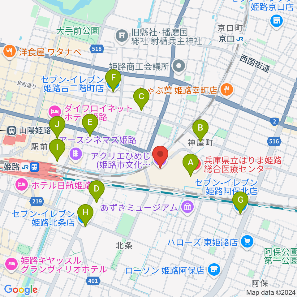 アクリエひめじ周辺のコンビニエンスストア一覧地図