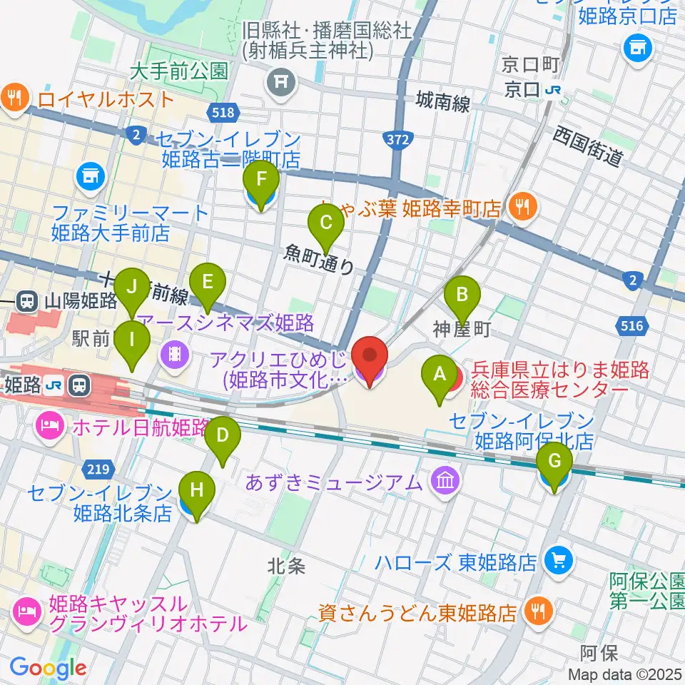 アクリエひめじ周辺のコンビニエンスストア一覧地図