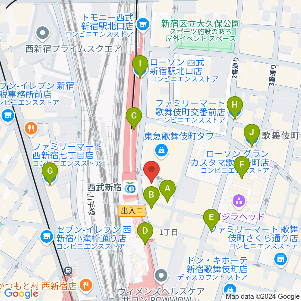 新宿ロックカフェロフト周辺のコンビニエンスストア一覧地図