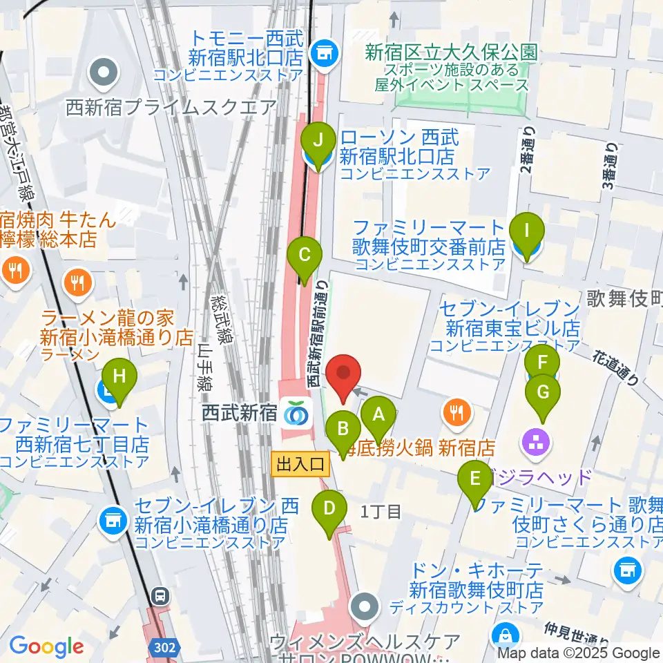 新宿ロックカフェロフト周辺のコンビニエンスストア一覧地図