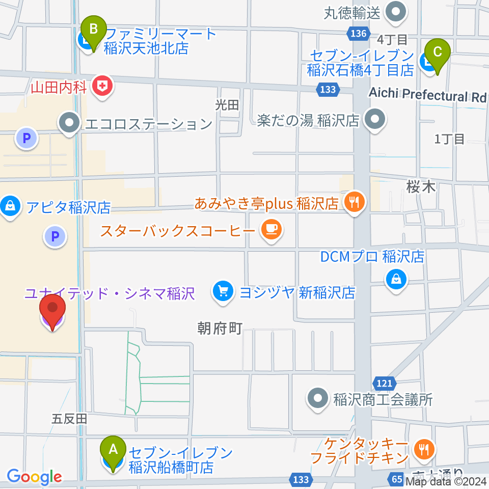 ユナイテッド・シネマ稲沢周辺のコンビニエンスストア一覧地図