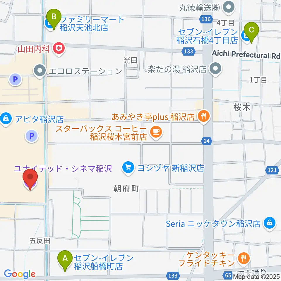 ユナイテッド・シネマ稲沢周辺のコンビニエンスストア一覧地図
