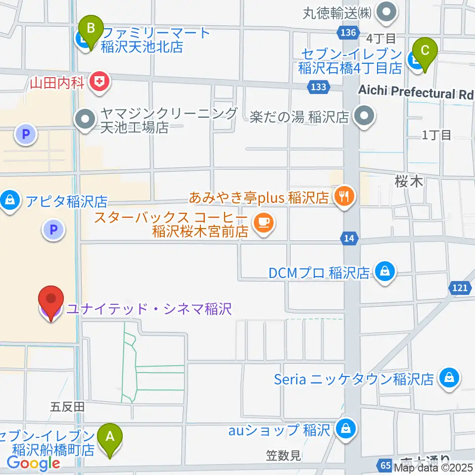 ユナイテッド・シネマ稲沢周辺のコンビニエンスストア一覧地図