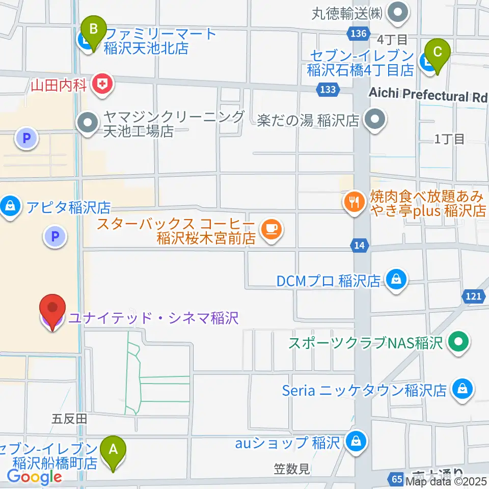 ユナイテッド・シネマ稲沢周辺のコンビニエンスストア一覧地図