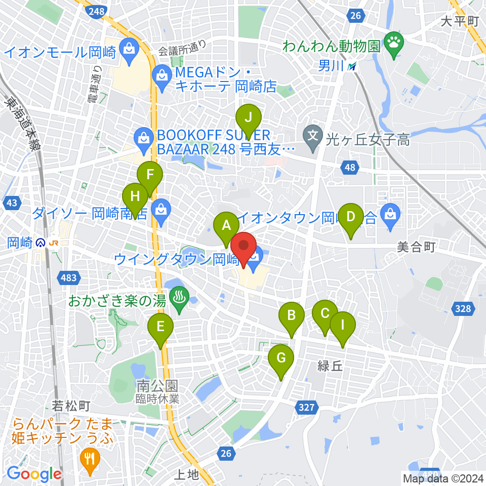 ユナイテッド・シネマ岡崎周辺のコンビニエンスストア一覧地図
