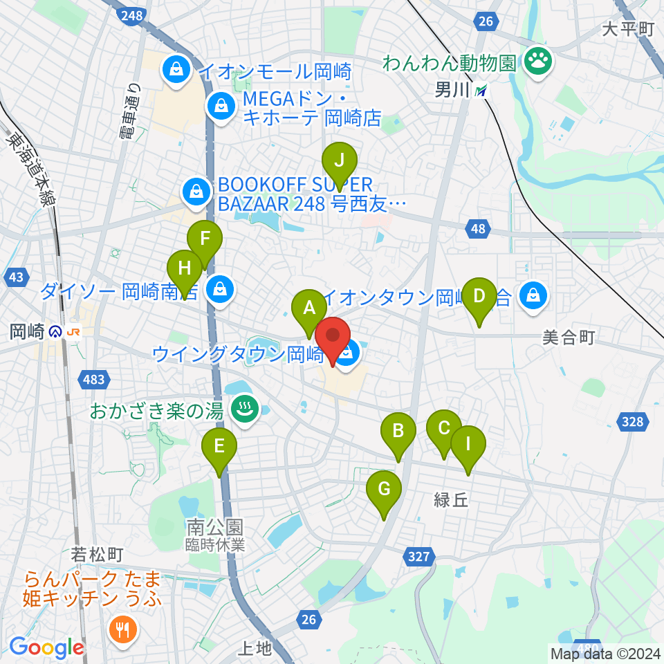 ユナイテッド・シネマ岡崎周辺のコンビニエンスストア一覧地図