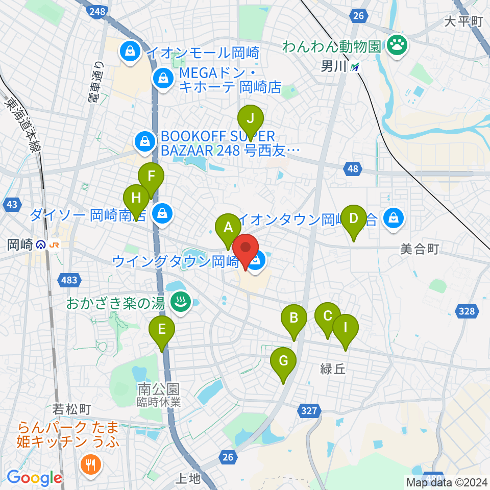 ユナイテッド・シネマ岡崎周辺のコンビニエンスストア一覧地図