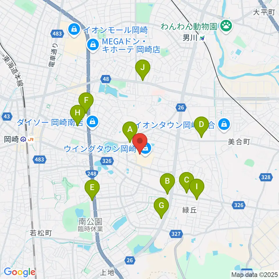 ローソン・ユナイテッドシネマ岡崎周辺のコンビニエンスストア一覧地図