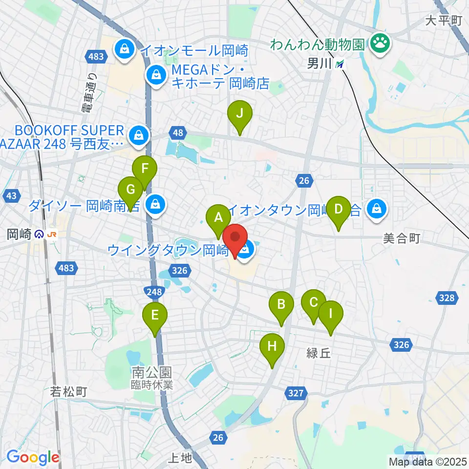 ローソン・ユナイテッドシネマ岡崎周辺のコンビニエンスストア一覧地図