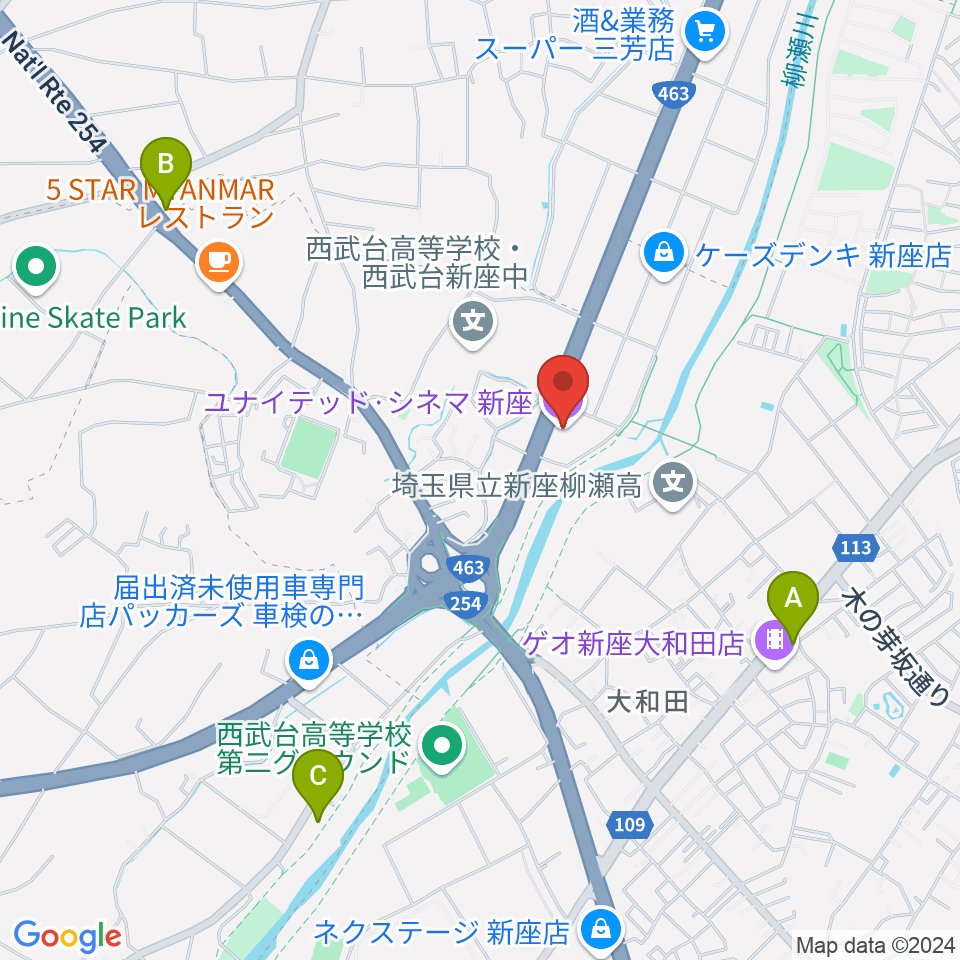 ユナイテッド・シネマ新座周辺のコンビニエンスストア一覧地図