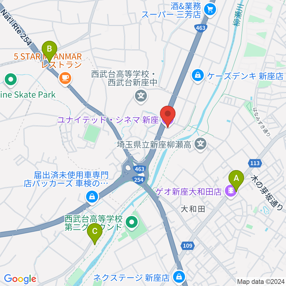 ユナイテッド・シネマ新座周辺のコンビニエンスストア一覧地図