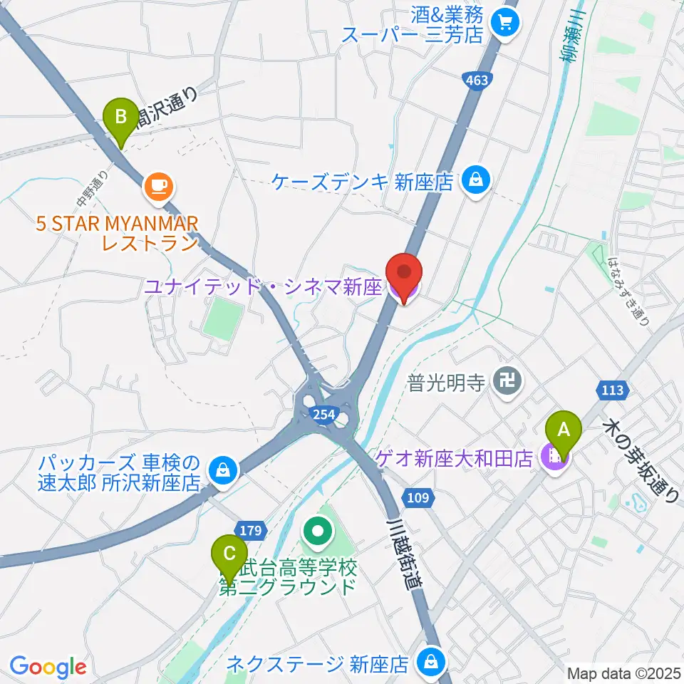ユナイテッド・シネマ新座周辺のコンビニエンスストア一覧地図