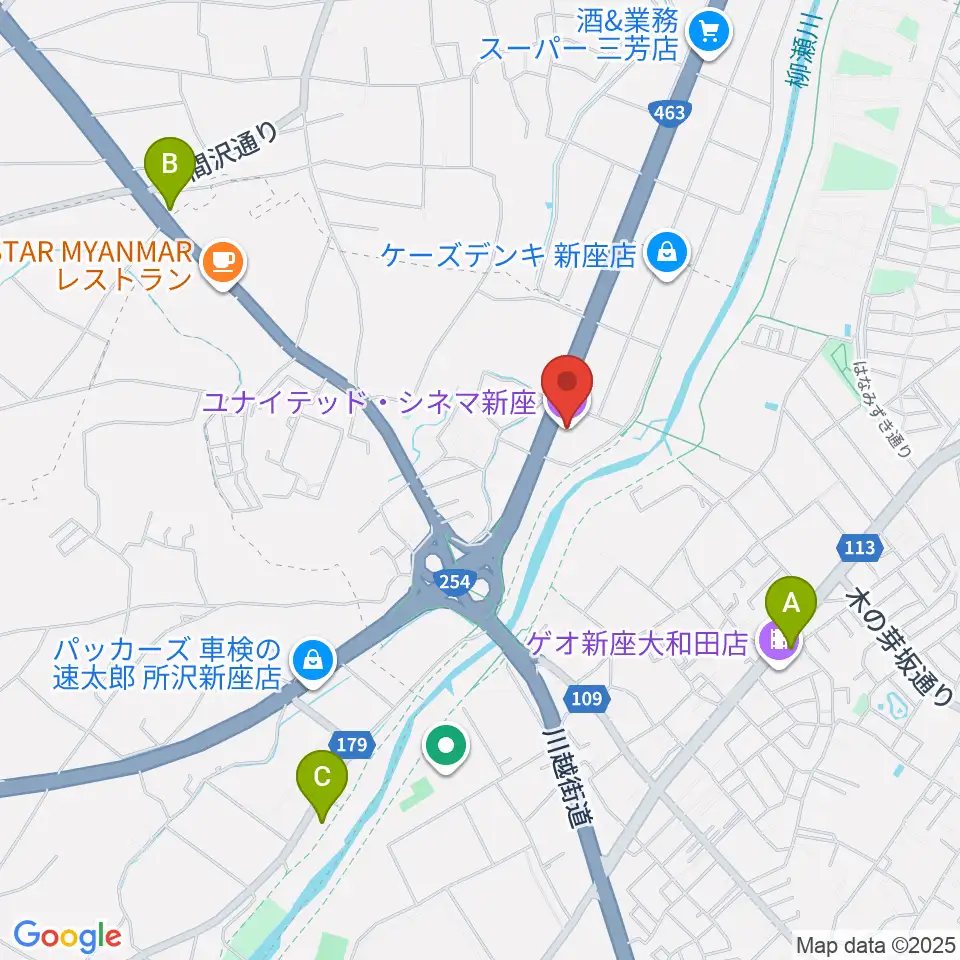 ユナイテッド・シネマ新座周辺のコンビニエンスストア一覧地図