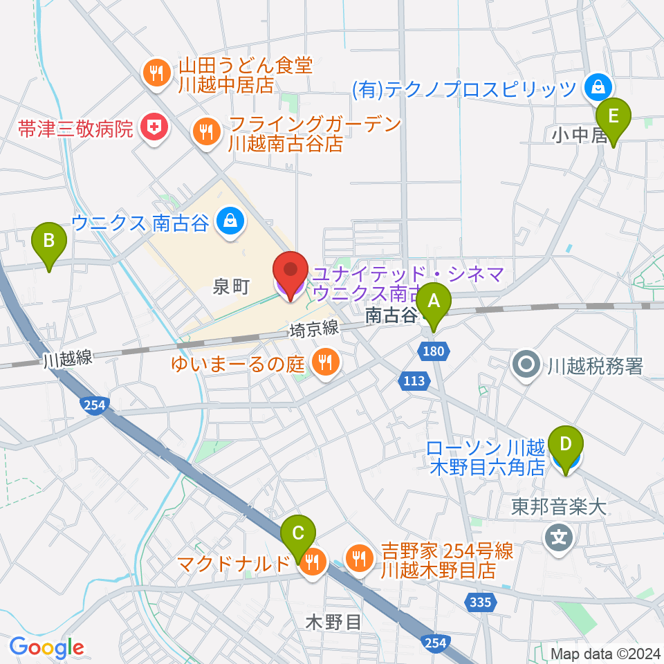 ユナイテッド・シネマ ウニクス南古谷周辺のコンビニエンスストア一覧地図