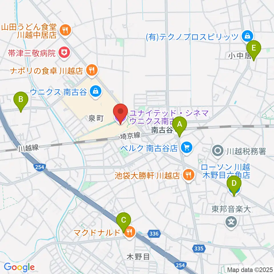 ユナイテッド・シネマ ウニクス南古谷周辺のコンビニエンスストア一覧地図