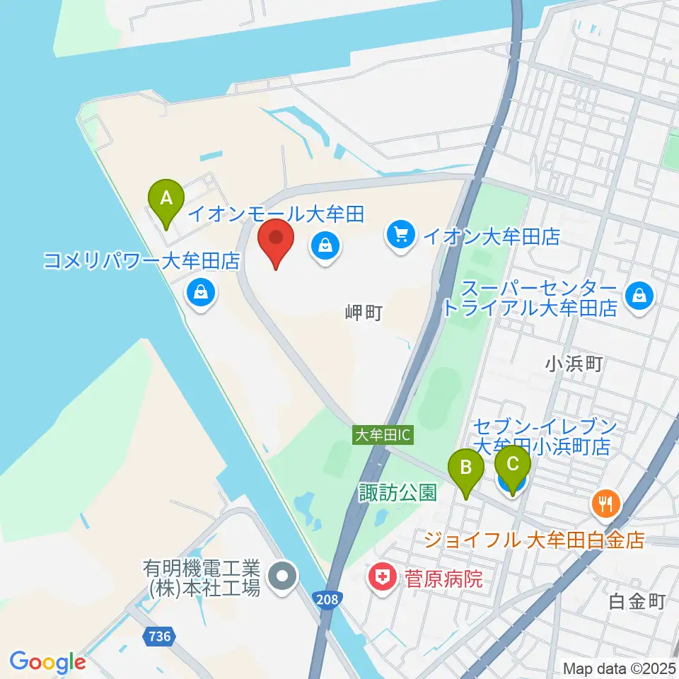セントラルシネマ大牟田周辺のコンビニエンスストア一覧地図