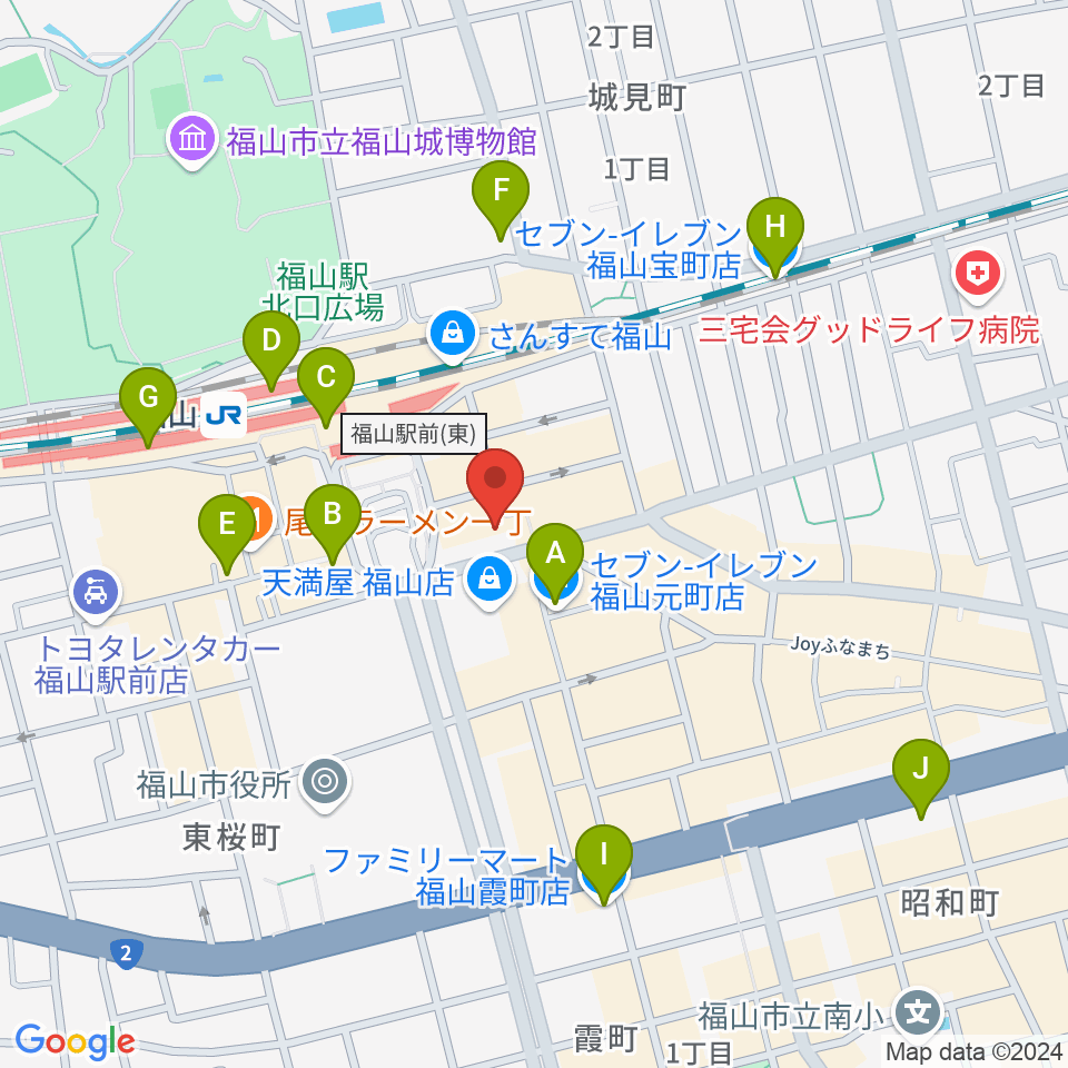 福山駅前シネマモード周辺のコンビニエンスストア一覧地図