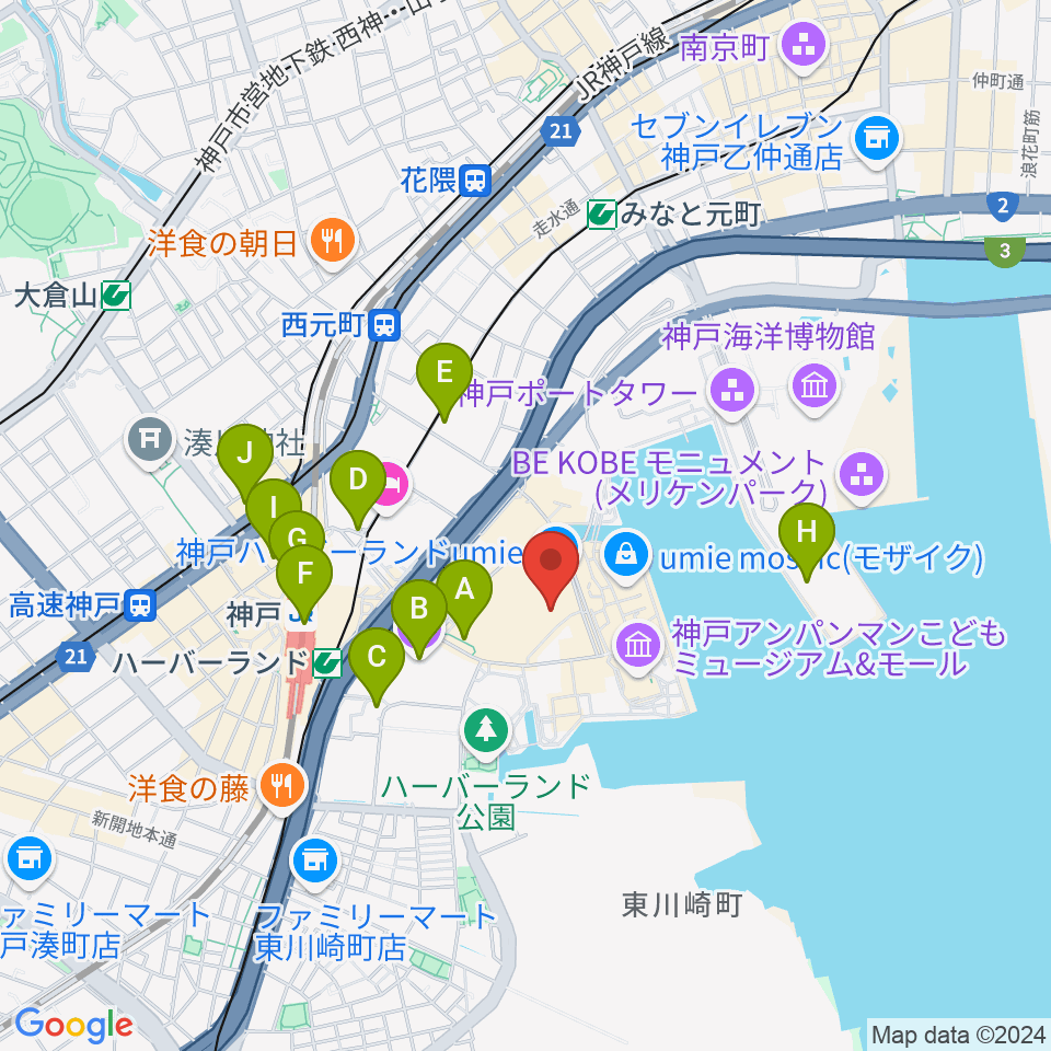 OSシネマズ 神戸ハーバーランド周辺のコンビニエンスストア一覧地図